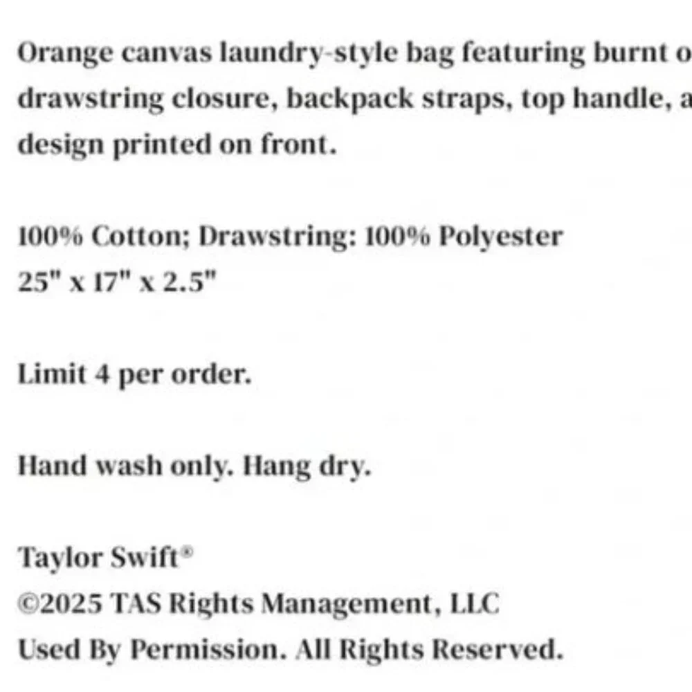 Taylor Swift The Life of a Showgirl Show Girl Laundry Bag TS Monogram TLOAS NWT